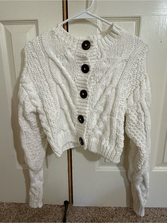 Free People Sweaters - Free People White Cable Knit Cropped Cardigan Sweater XS